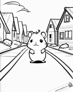Drawing small hamster on the road