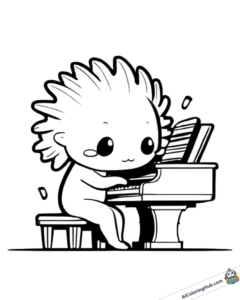 Coloring picture Axolotl plays the piano