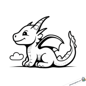 Coloring picture Sitting dragon with horns