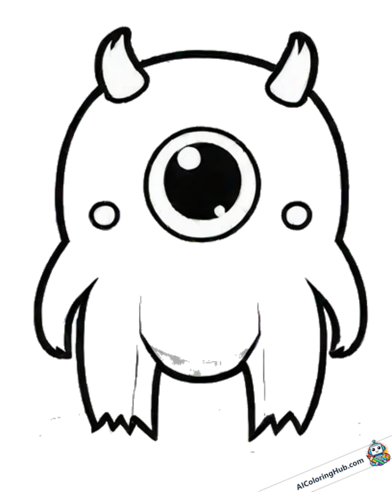Coloring template small alien with one eye