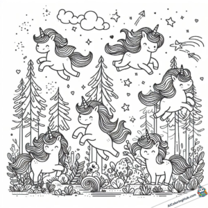 Drawing Flying unicorns in the forest