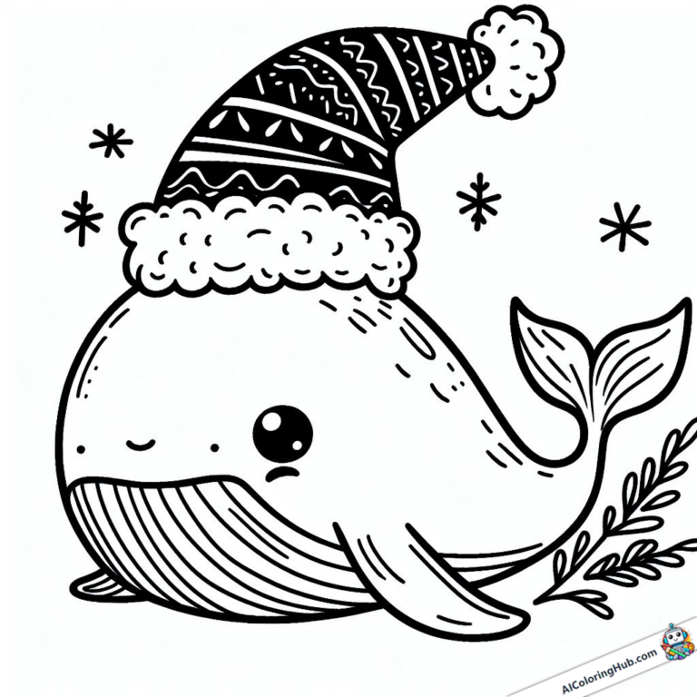 Coloring picture Whale with bobble hat