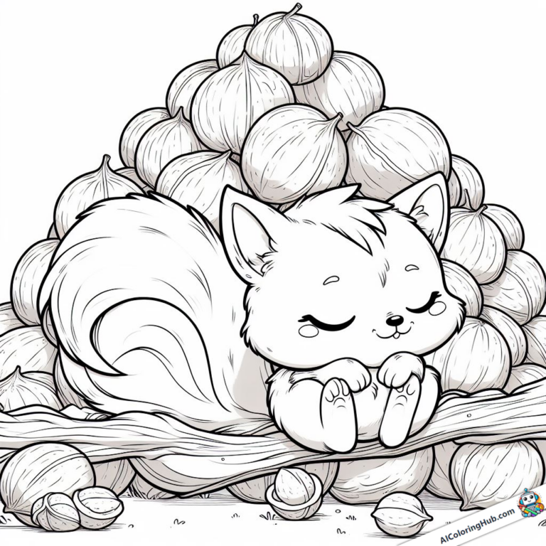 Coloring template exhausted squirrel with walnuts