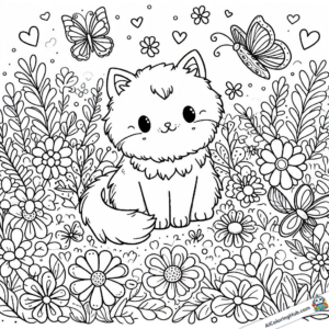 Drawing young cat in the wildflower meadow