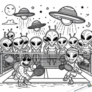 Coloring graphic Aliens playing tennis
