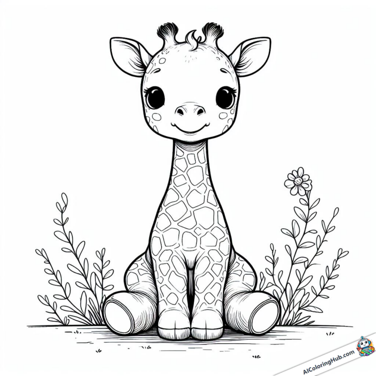 Coloring graphic Giraffe sits on Popo