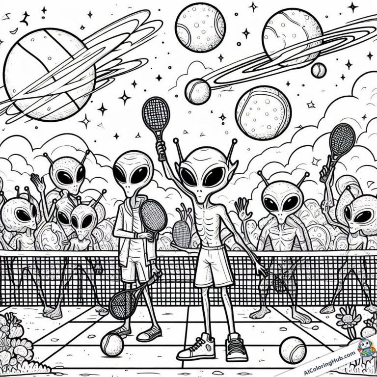 Coloring page Alien wins tennis tournament