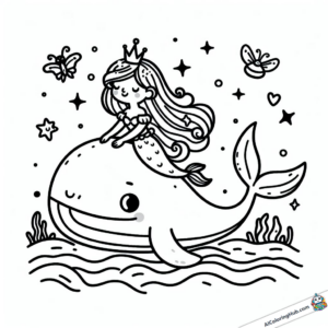 Coloring picture Mermaid rides on a whale