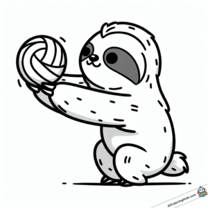Coloring picture Sloth catches a volleyball