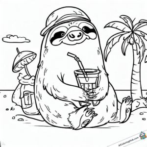 Coloring picture Sloth enjoys the vacation
