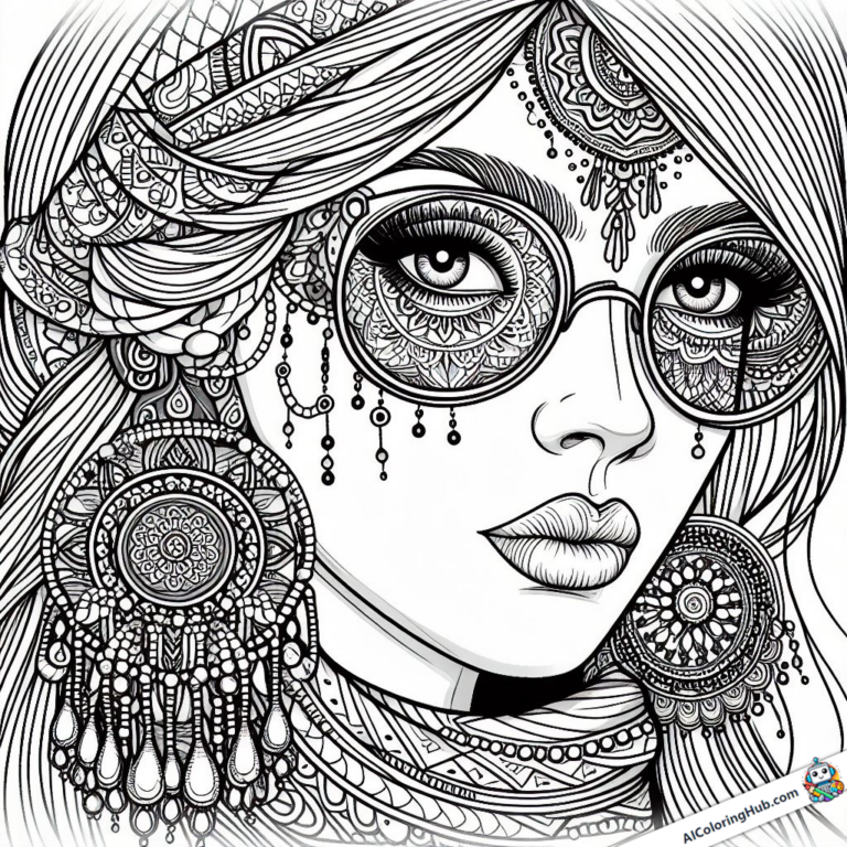 Coloring picture Woman with glasses and huge earrings