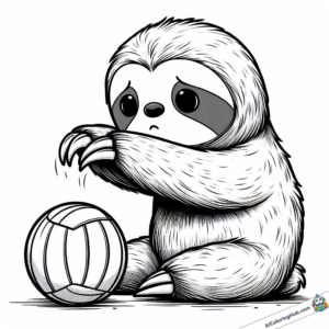 Coloring picture sad sloth looks at ball