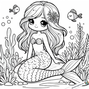 Coloring picture smiling mermaid
