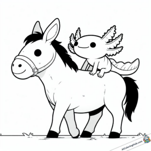 Coloring template Axolotl is carried by a donkey