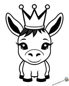 Coloring template Party donkey with crown