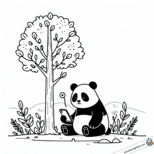 Drawing Tired panda stares at cell phone