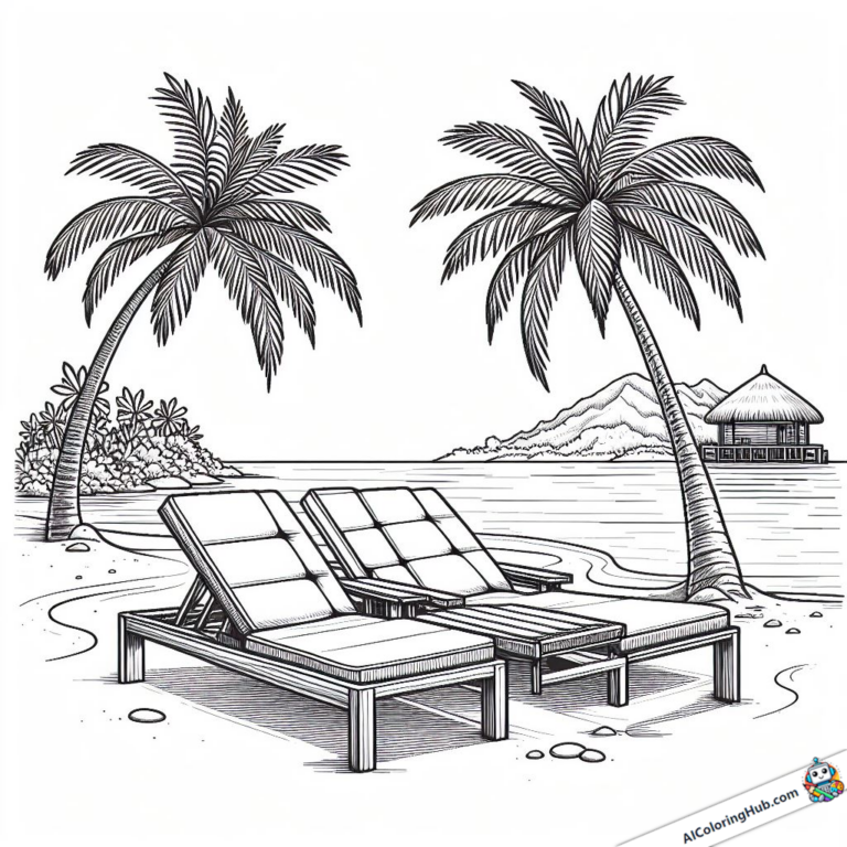 Coloring graphic Sun lounger on the beach