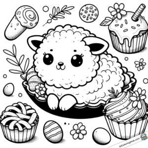Coloring page Easter lamb in the nest