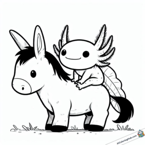 Coloring picture Axolotl plays with donkey