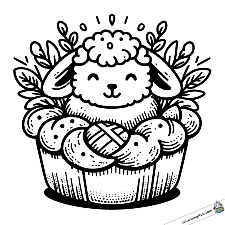 Coloring picture Easter lamb in a basket