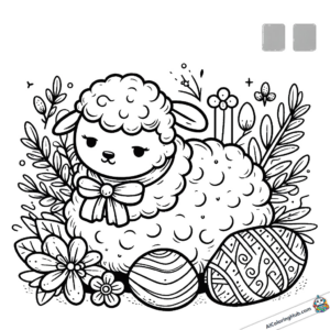 Coloring picture Easter lamb in a nest with eggs