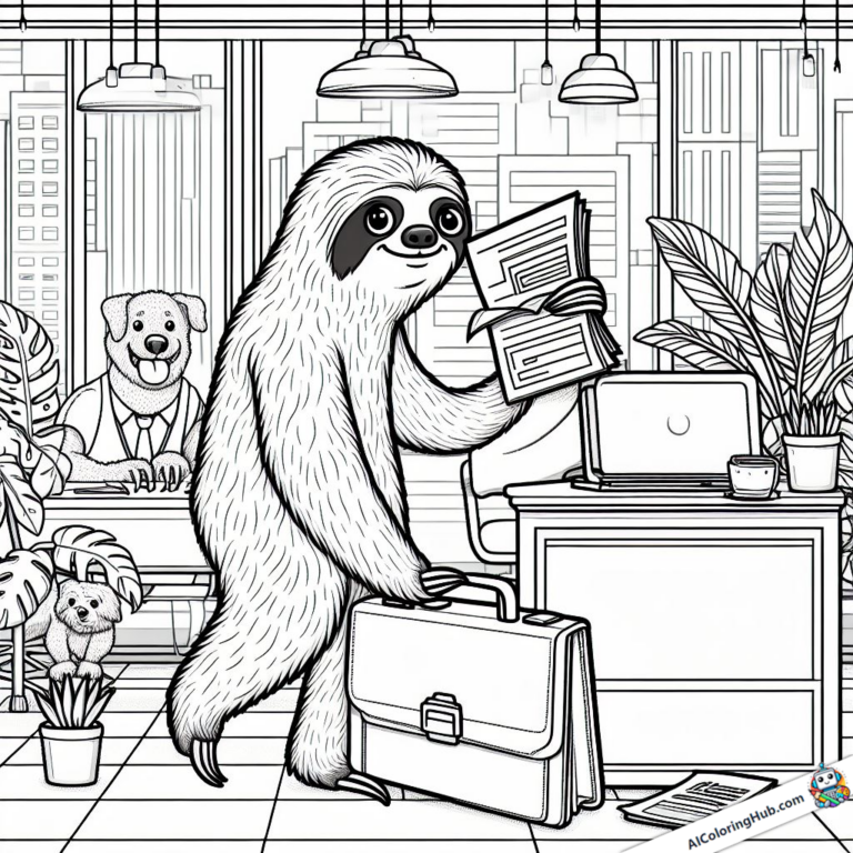 Coloring picture Sloth at work