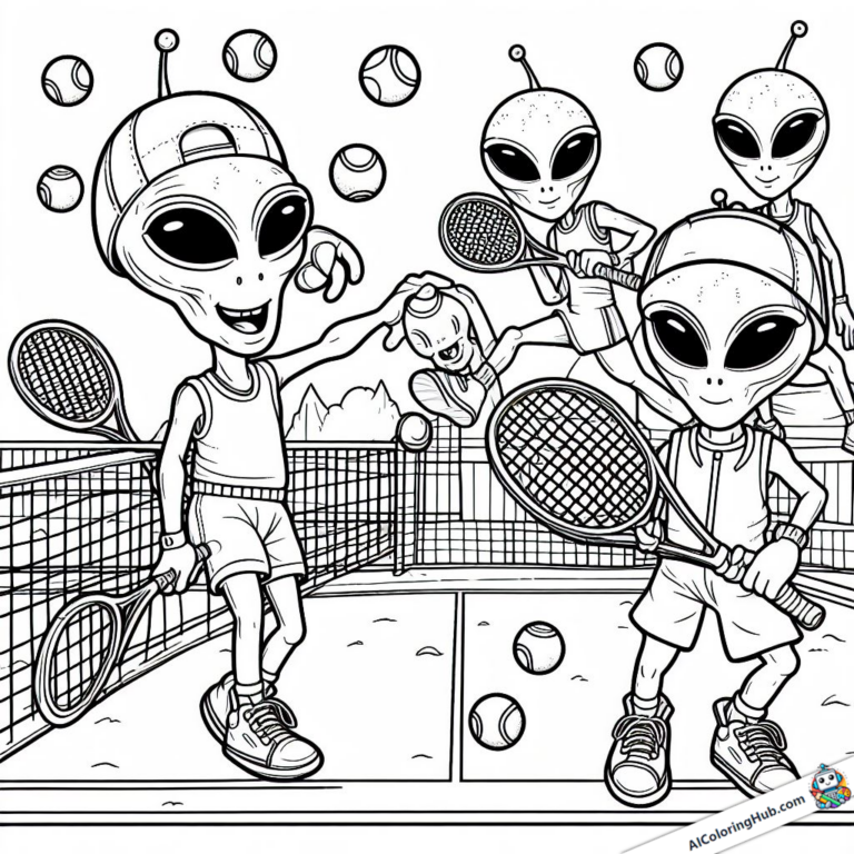Coloring template Aliens at the tennis tournament