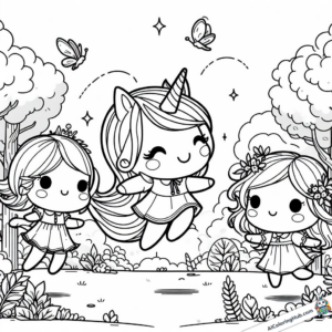 Coloring template Unicorn game with girl
