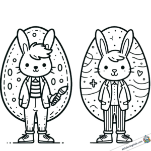Coloring page two cool Easter bunnies