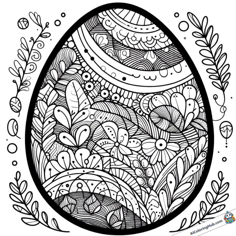 Coloring graphic Easter egg with patterns