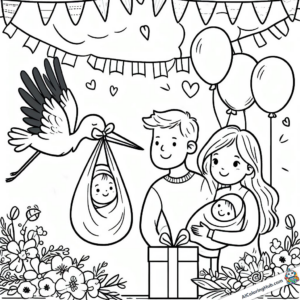 Coloring picture Stork brings second twin