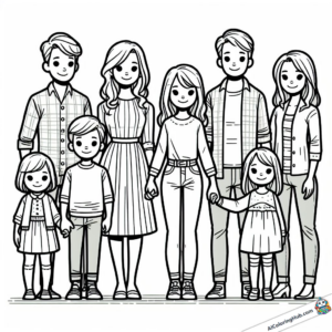 Coloring page Large family holds hands