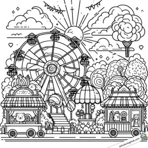 Coloring picture Amusement park with Ferris wheel