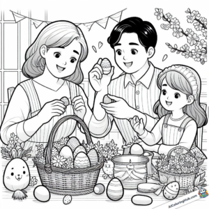 Drawing Family marvels at Easter eggs