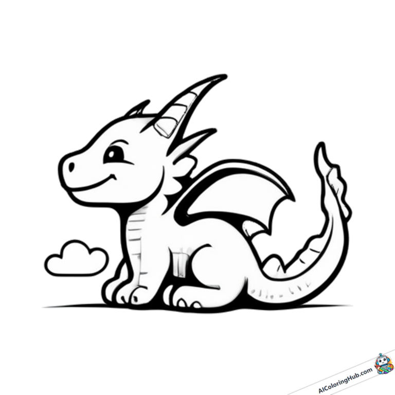 Dibujo para colorear Dragón sentado con cuernos