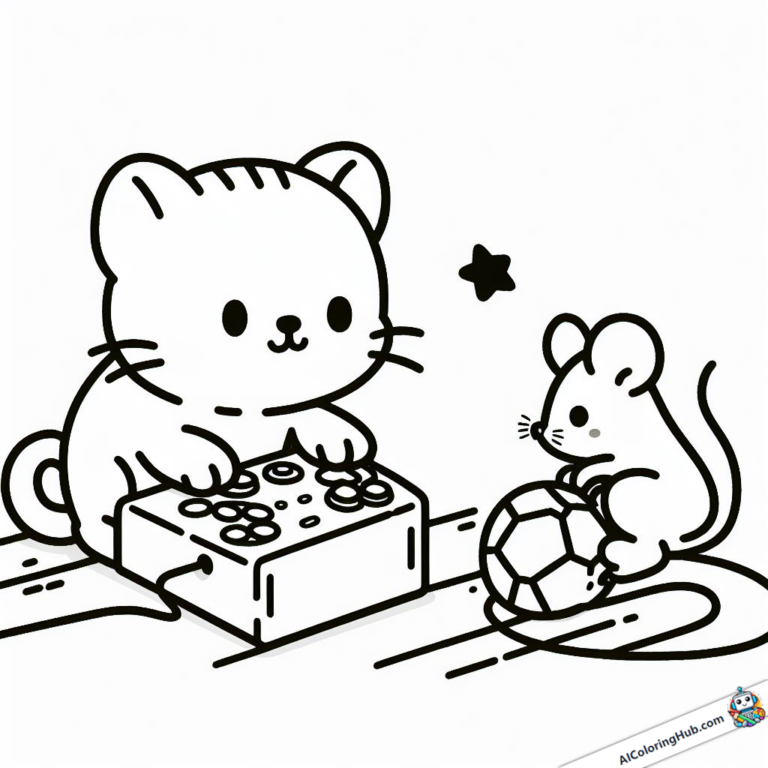 Dibujo para colorear Gato y ratón con joypad