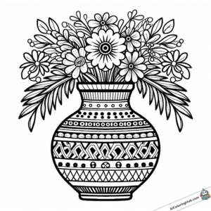 Dibujo para colorear Flores en jarrón con motivos
