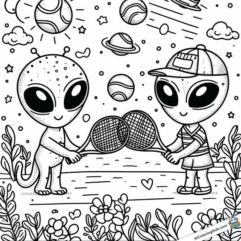 Dibujo para colorear Los extraterrestres esperan con impaciencia el tenis