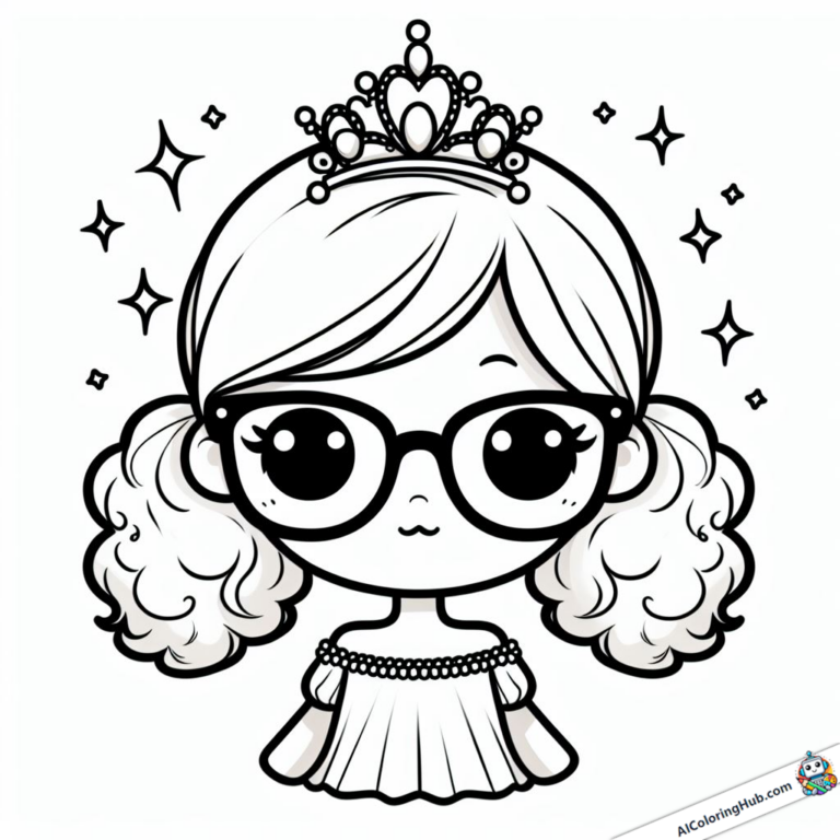 Dibujo para colorear Princesa con corona y gafas