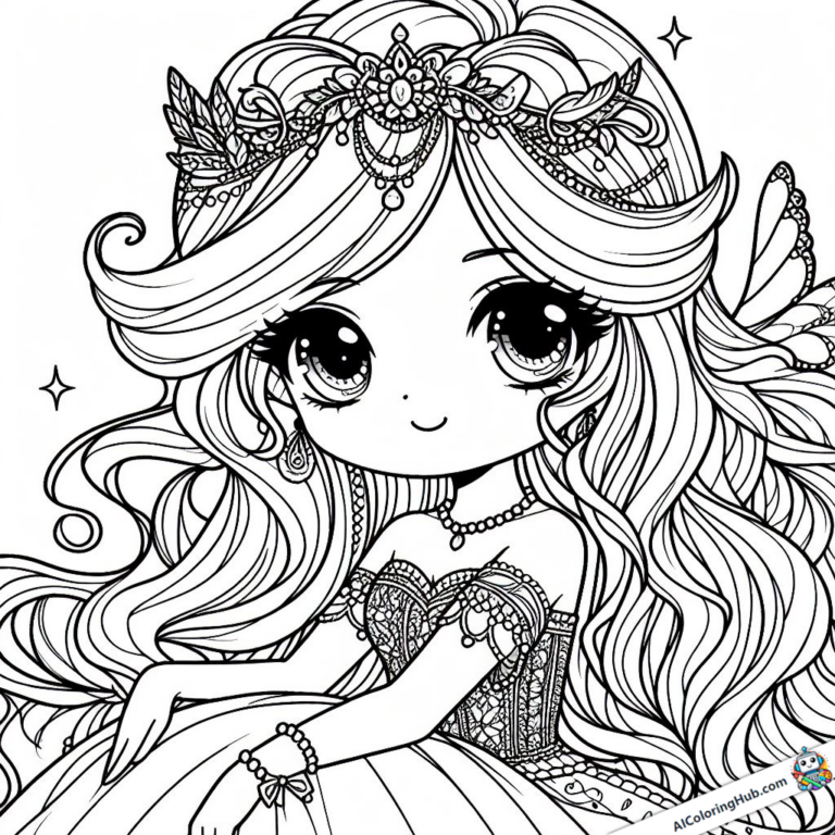 Gráfico para colorear Princesa con vestido de baile