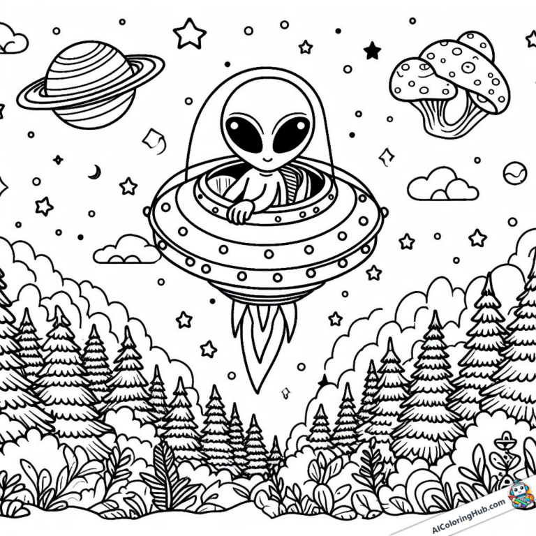 Dibujo Alien comienza con OVNI