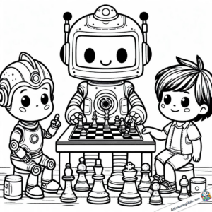Dibujo Un robot da clases de ajedrez
