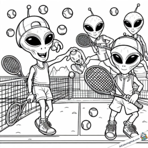 Plantilla para colorear Extraterrestres en el torneo de tenis