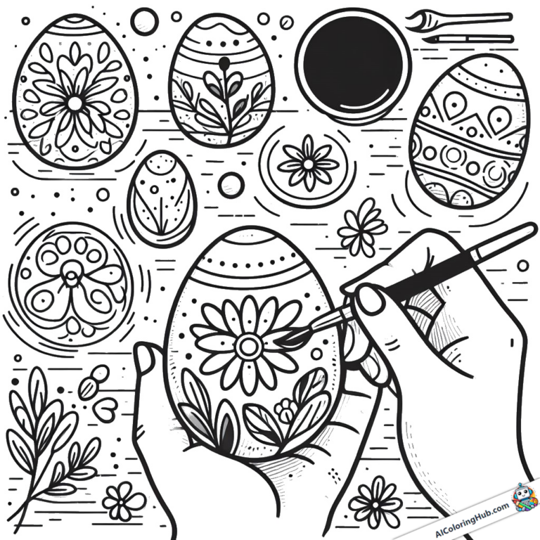 Página para colorear Pintar huevos de Pascua con un pincel