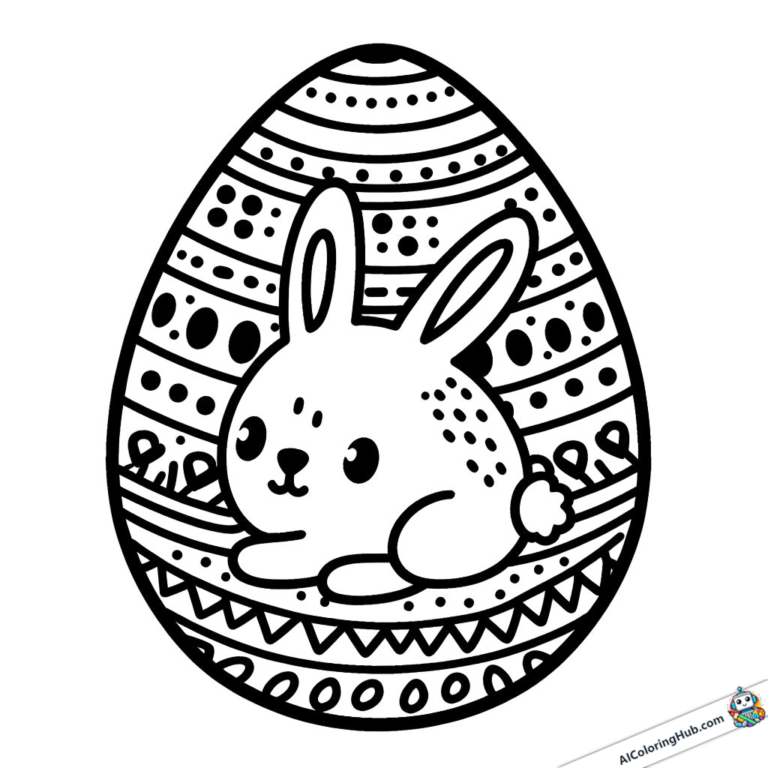 Plantilla para colorear Conejo de Pascua sobre huevo