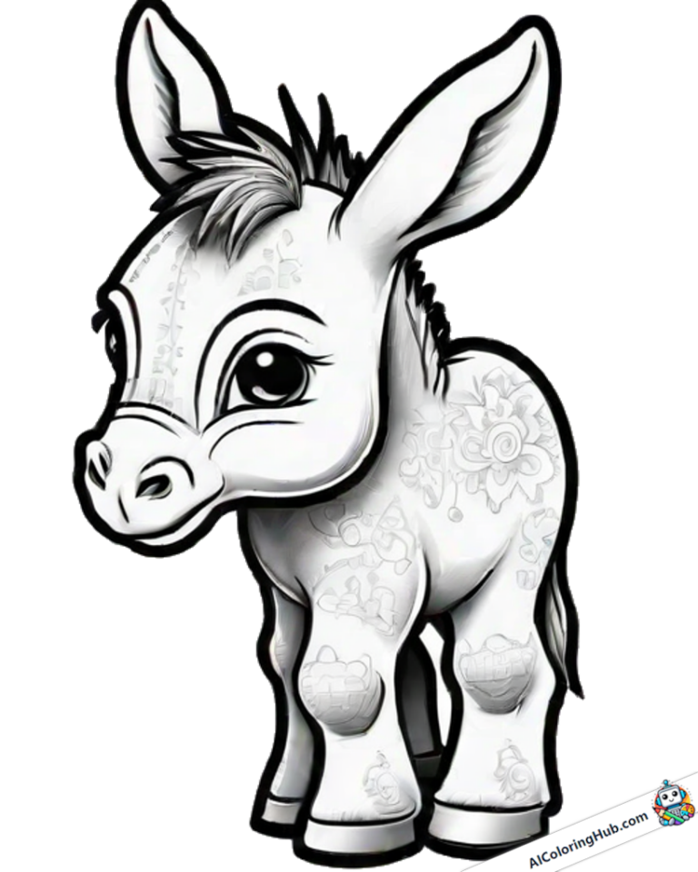 Image à colorier âne à motifs avec de grands yeux