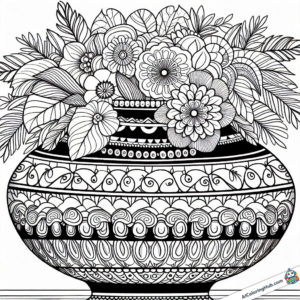 Dessin Fleurs dans un vase à motifs