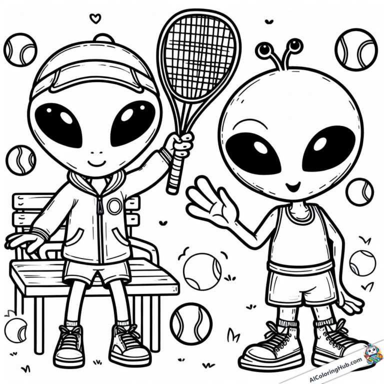 Dessin des aliens qui font des signes en allant au tennis