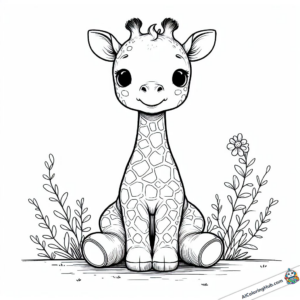 Graphique à colorier Girafe assise sur son popo