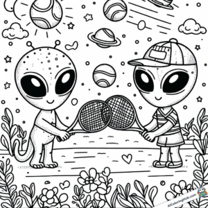 Image à colorier Les aliens se réjouissent de jouer au tennis